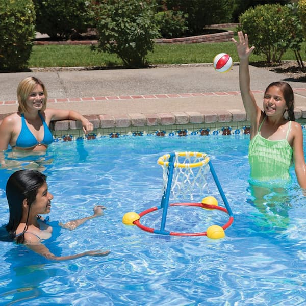 Inflatable Pool Float Set Volleyball Net And Basketball Hoops, Swimming  Game Toy