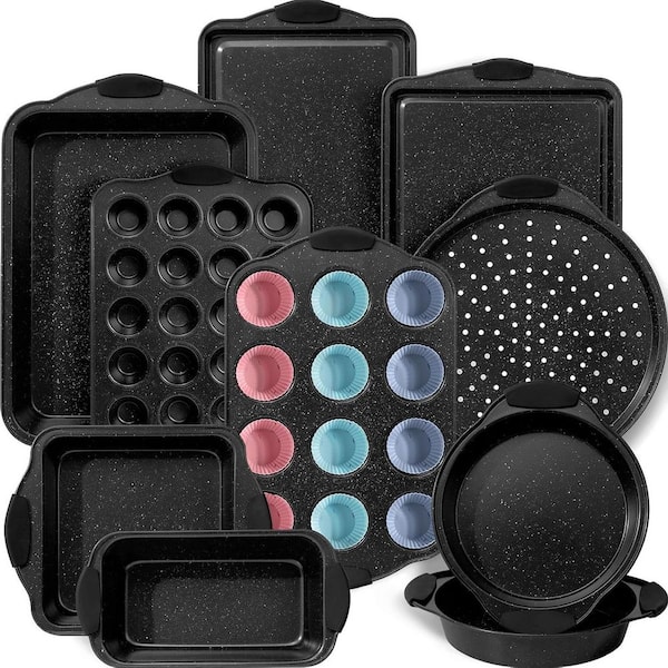 22-Pack Nonstick Baking Pans Set with Silicone Handles, 450°F Oven Safe, Easy Release, Black