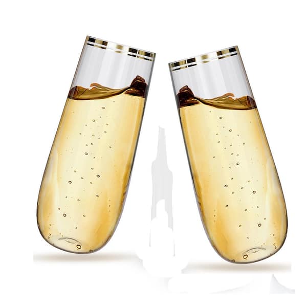 FOCUSLINE 24 Pack 9 Oz Plastic Champagne Flutes | Stemless Plastic  Champagne Glasses Gold Rim, Heavy…See more FOCUSLINE 24 Pack 9 Oz Plastic  Champagne