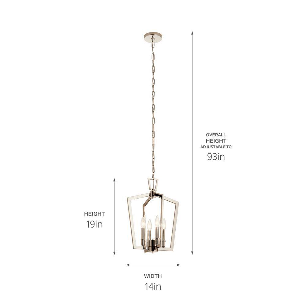 Elegant Polished Nickel 4-Light Open Cage Pendant