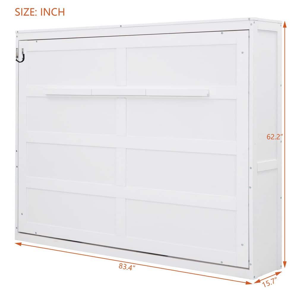 White Wood Frame Queen Size Murphy Bed, Wall Bed Folded into a Cabinet - thumbnail 5