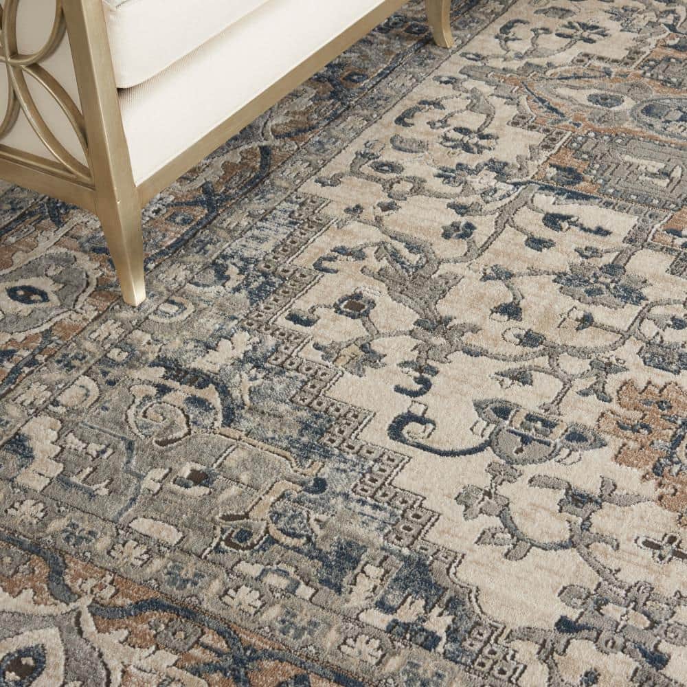 Ivory Grey Synthetic Oval Persian Area Rug 12' x 15'