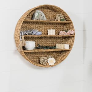 Annulus 24.5 in. W x 6 in. D 3-Shelf Circular Handwoven Hyacinth Decorative Wall Shelf Rack, Natural