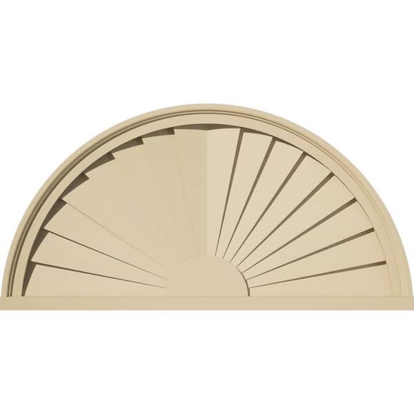 32 in. W x 16 in. H x 2 in. P Half Round Sunburst Signature Urethane Pediment, Primed Tan