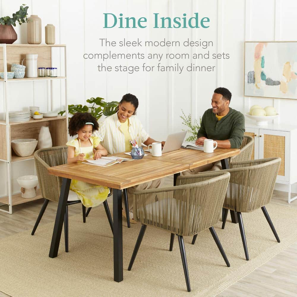 Rustic Acacia Wood 6-Person Dining Table with Metal Legs