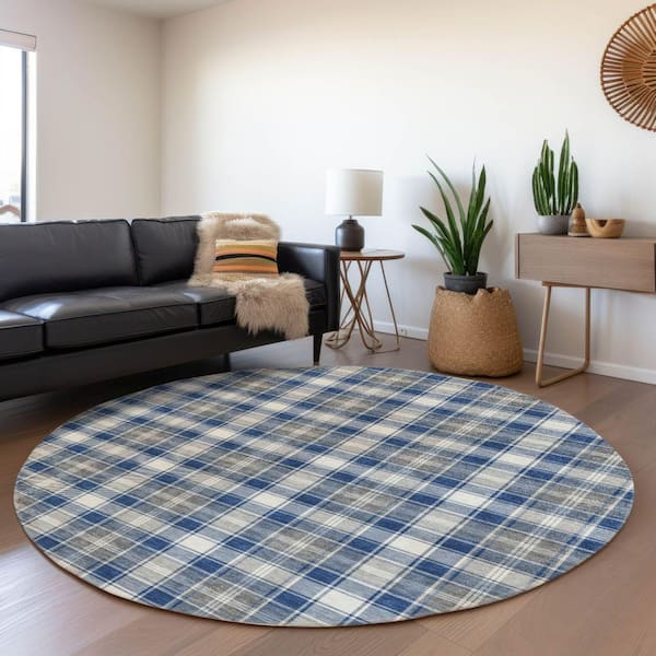 Chantille Machine Washable Indoor/Outdoor Abstract ACN1817 Navy 8 ft. x 8 ft. Round Rug