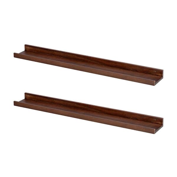 36 in. W x 4.7 in. D Walnut Decorative Wall Shelf (Set of 2)