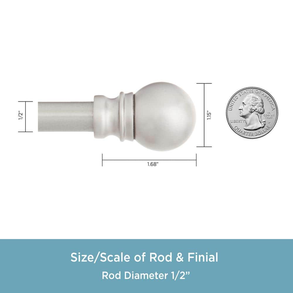 Brushed Nickel Adjustable Petite Cafe Curtain Rod with Ball Finials