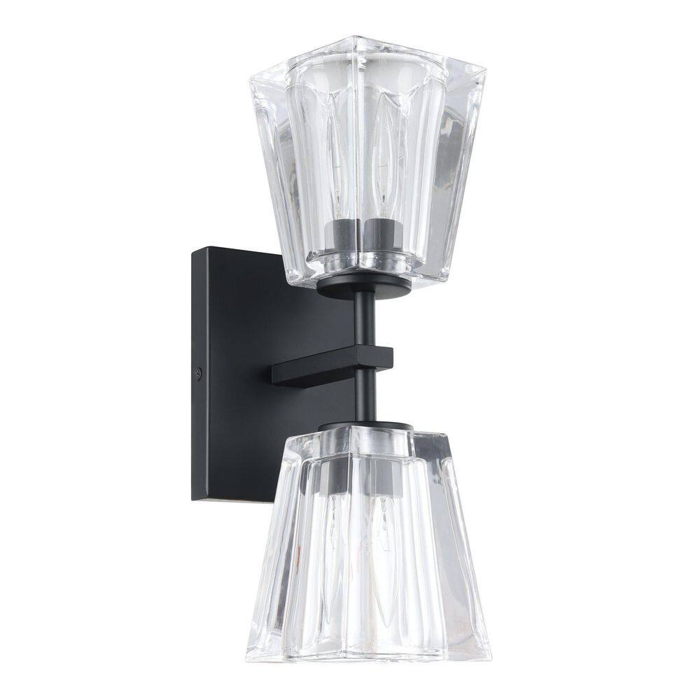 Valentin 13-in. 2-light Matte Black Vanity Light with Clear Pressed Glass Shades price history on PriceWatchPro