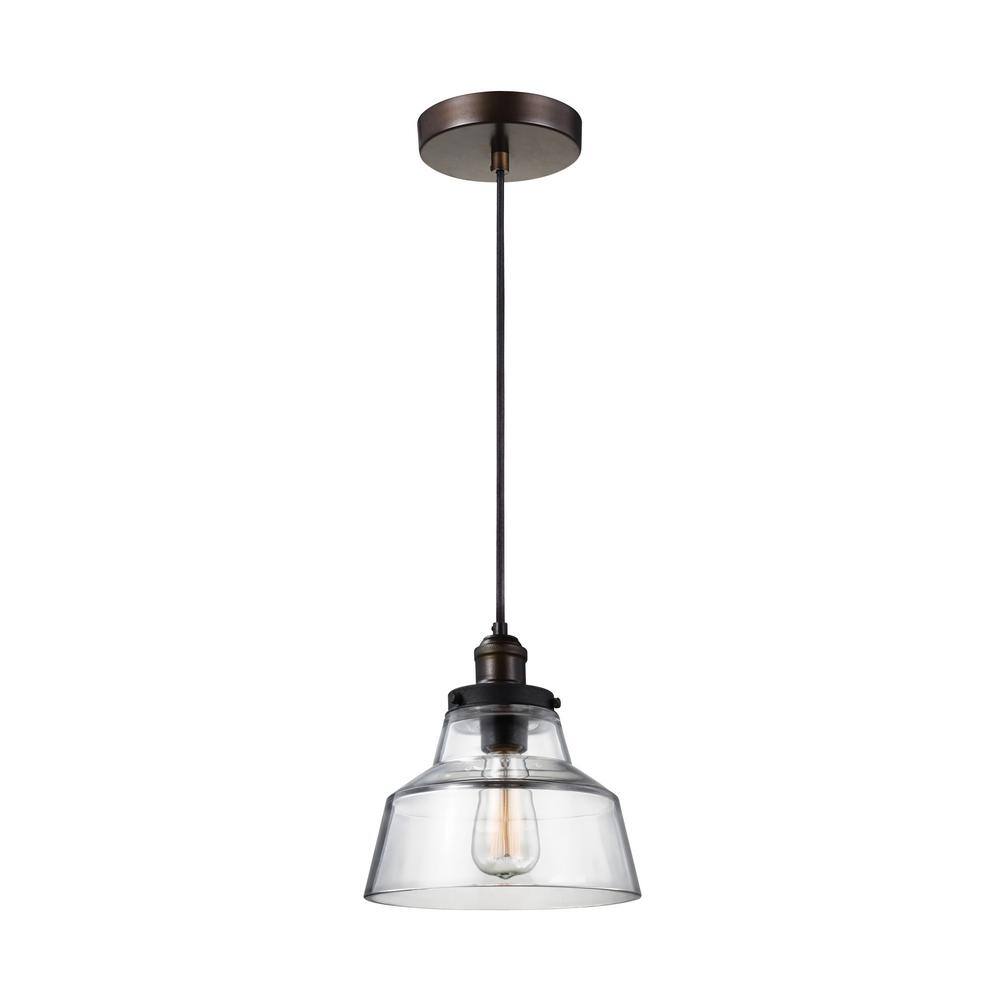 Aged Brass and Clear Glass 1-Light Pendant