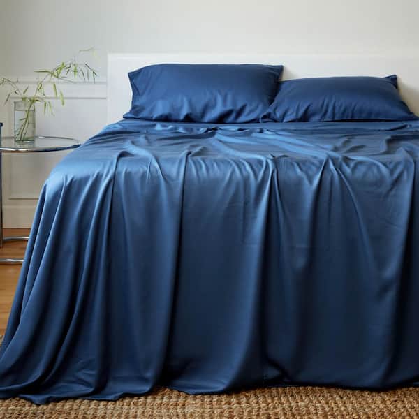 BEDVOYAGE Luxury 100% Viscose from Bamboo Bed Sheet Set (4-pcs), Cal King - Indigo