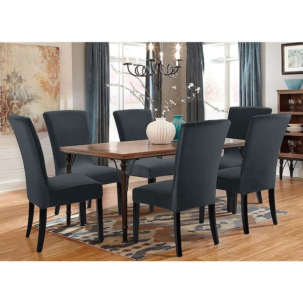 Sx Dark Gray Stretch Dining Chair, Dark Gray Dining Room Chair Covers