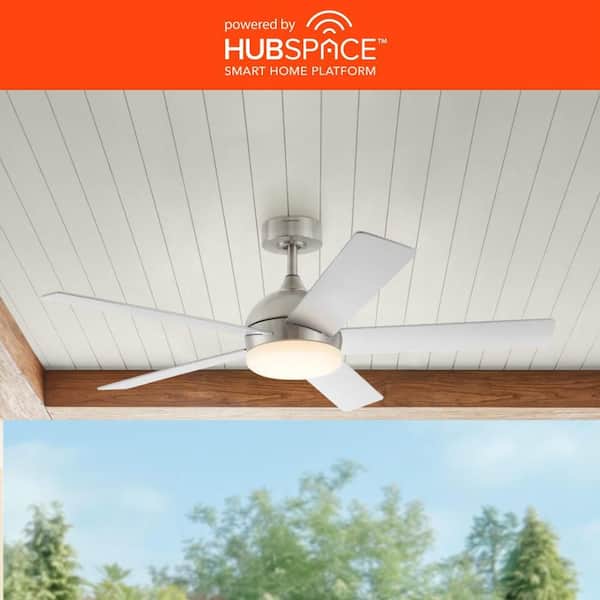 Carley 52 in. Integrated LED Indoor Brushed Nickel Smart Ceiling Fan with Remote Control and CCT Powered by Hubspace