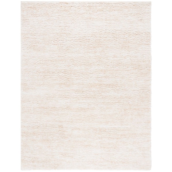 Berber Shag 8 ft. x 10 ft. Ivory/Beige 2-Toned Solid Area Rug