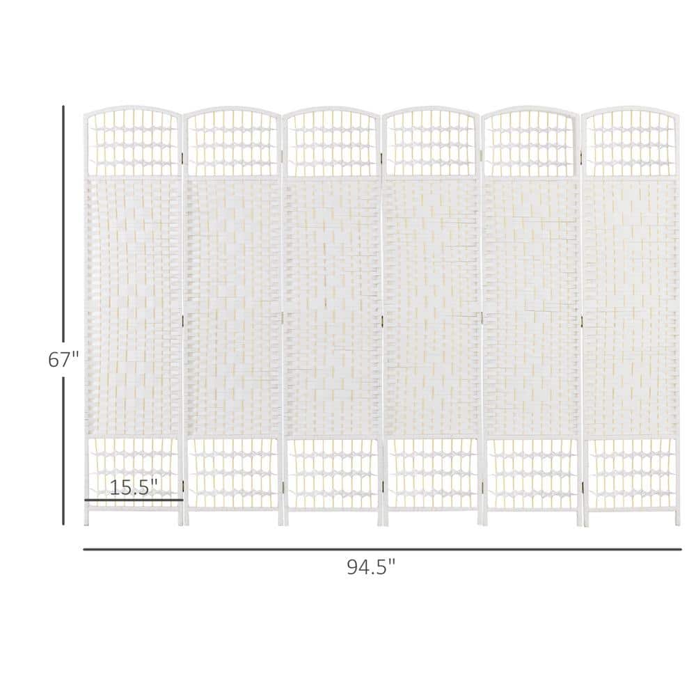 White 6-Panel Handwoven Folding Privacy Screen