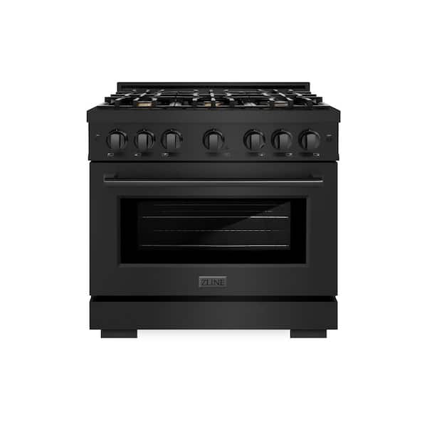 Select 36 in. 6-Burner Gas Range with Gas Convection Oven and Brass Burners in Black Stainless Steel