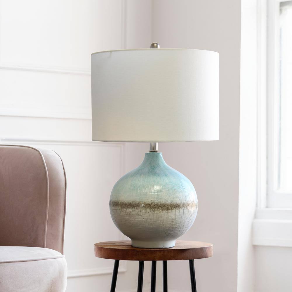 Coastal Pottery Sea Glass Sand Northshore 16" Table Lamp, Aqua/Brown/White