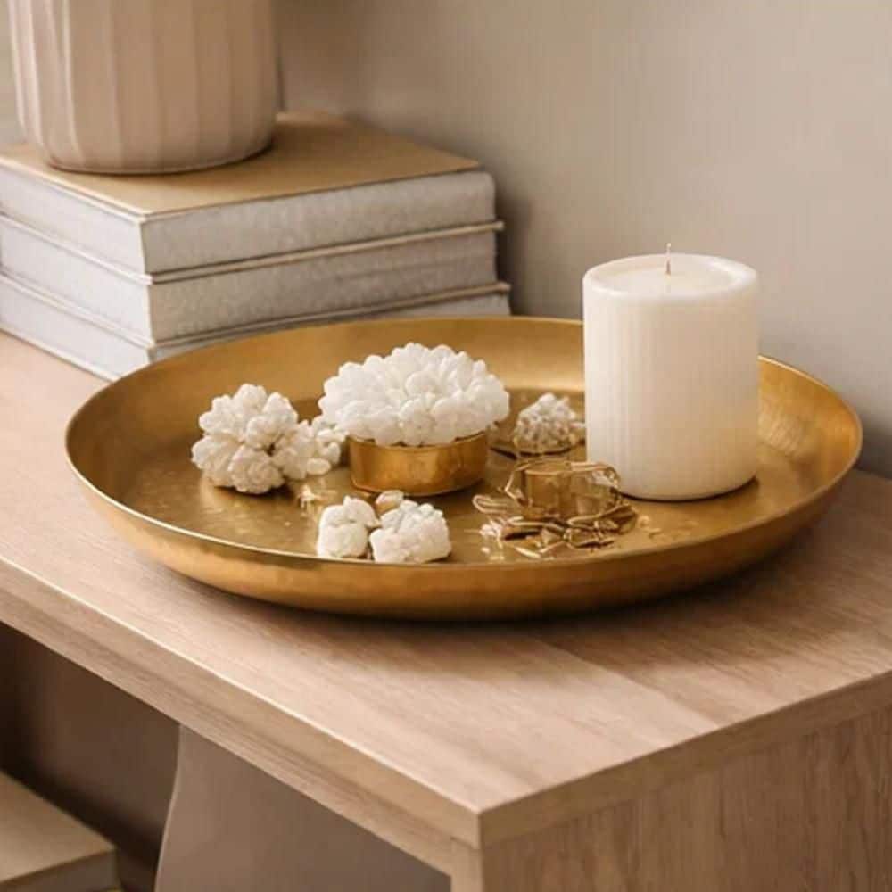 Amber Gold Aluminum Hammered Texture 14 in. and 13 in. Decorative Plates (Set of 2)