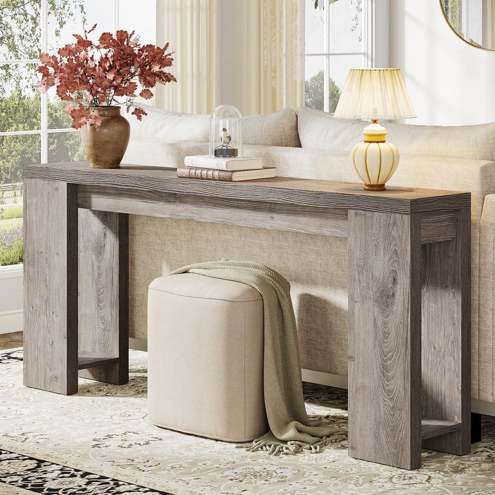 Gray Engineered Wood Farmhouse Console Table with Storage
