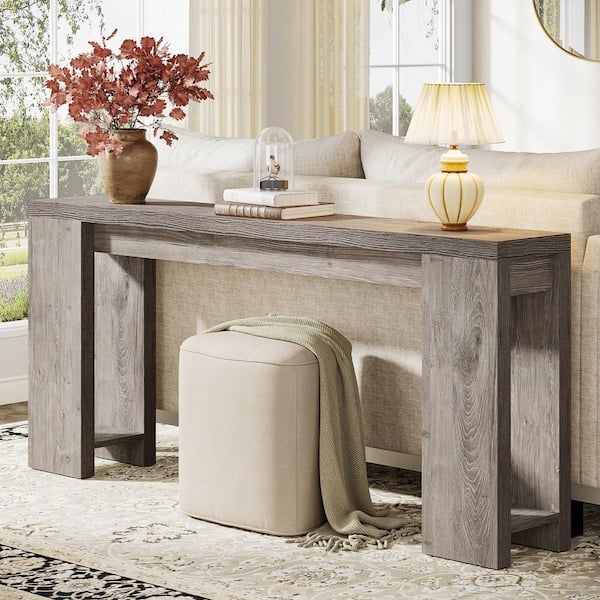 70.9 in. Light Gray Rectangle Engineered Wood Extra Long Console Table Entryway Accent Table for Living Room
