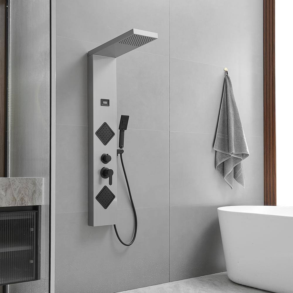 Black Nickel 2-Jet Rainfall Shower Panel System with Handheld Wand