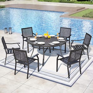 7-Piece Metal Round Outdoor Dining Set with Stackable Dining Chairs