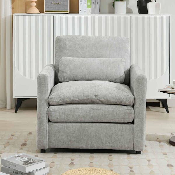 Light Gray Chenille Arm Chair with Double Cushion