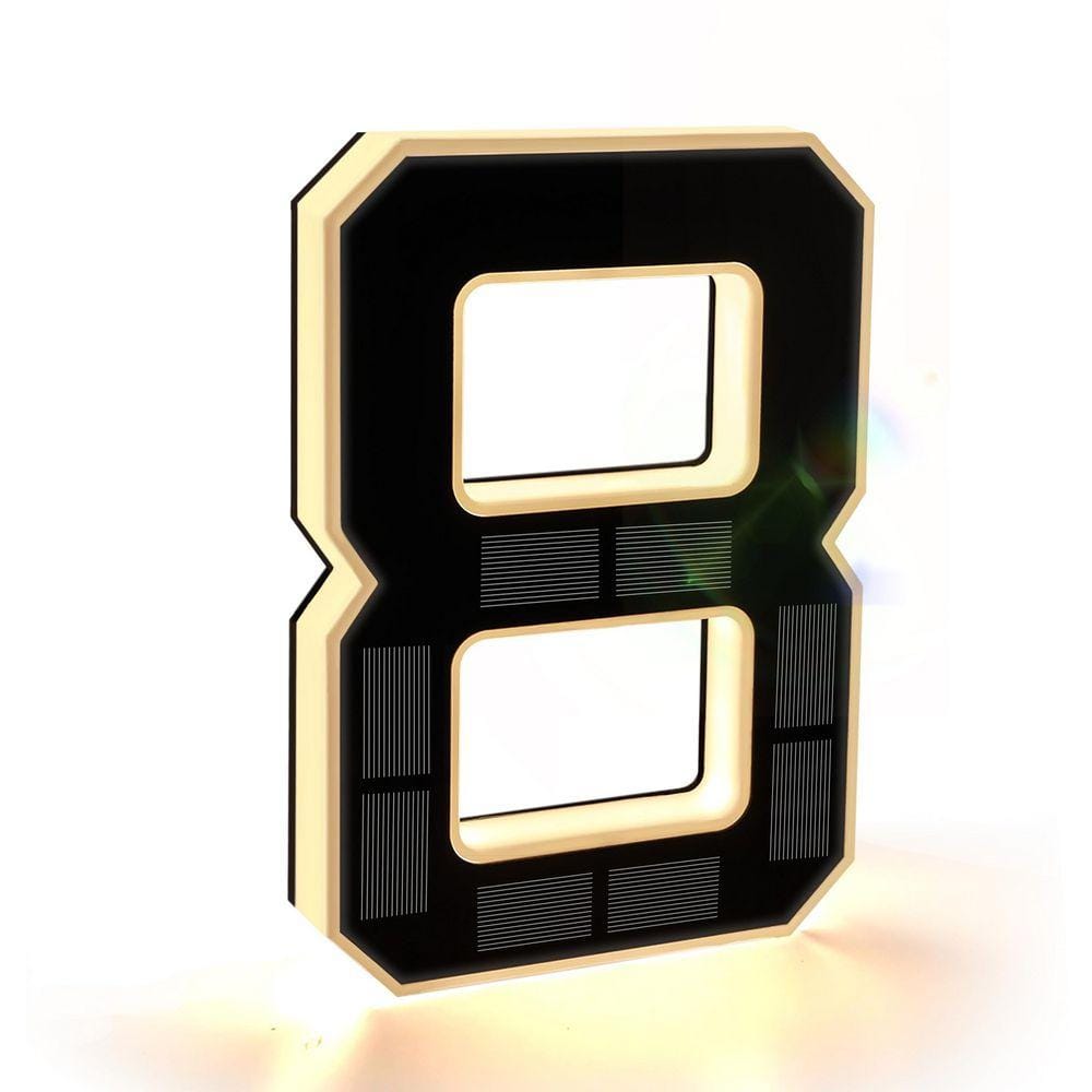 Angel Sar 9 in. Black Solar Lighted 8 House Number, Waterproof LED