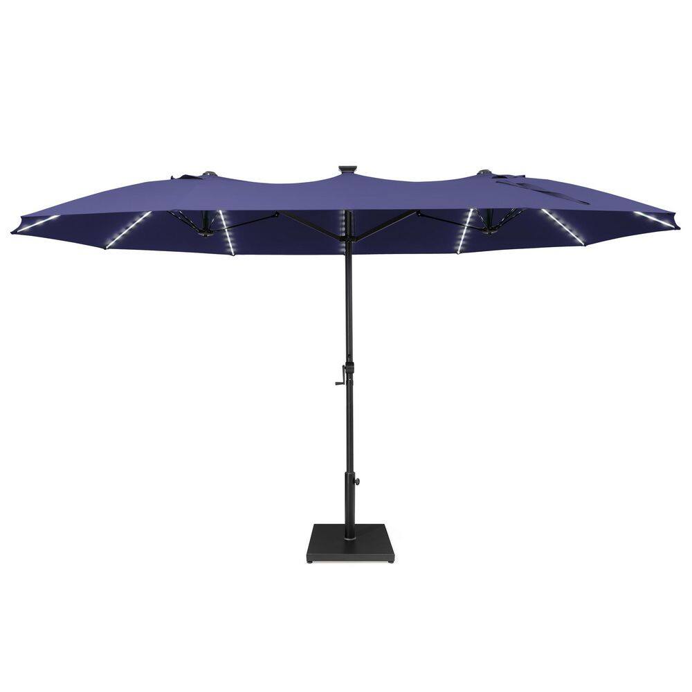 15 ft. x 9 ft. Solar Lighted Market Patio Umbrella in Navy Blue Outdoor Large Table Umbrella with Crank Handle and Base price history on PriceWatchPro