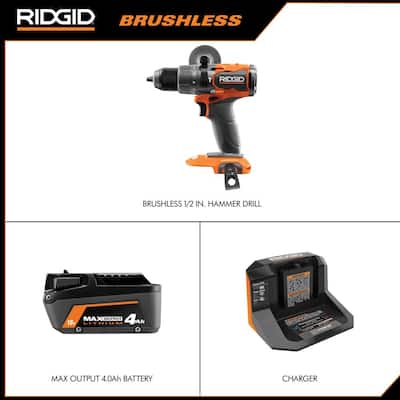 18V Brushless Cordless 1/2 in. Hammer Drill/Driver Kit with (2) 4.0 Ah MAX Output Batteries, 18V Charger, and Tool Bag