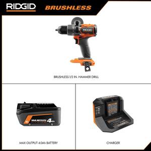 18V Brushless Cordless 1/2 in. Hammer Drill/Driver Kit with 4.0 Ah MAX Output Battery, 18V Charger, and Tool Bag