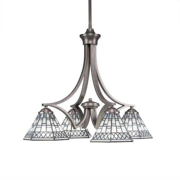 Unbranded Clevelend 4-Light Graphite Chandelier, Round Chandelier with 7 in. Pewter Art Glass Glass Shades, No bulbs included