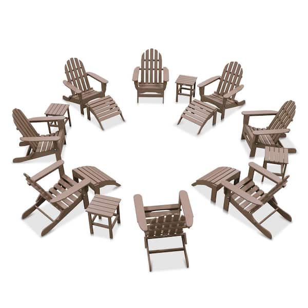 DUROGREEN Icon Weathered Wood 16-Piece Plastic Adirondack Patio Conversation Set