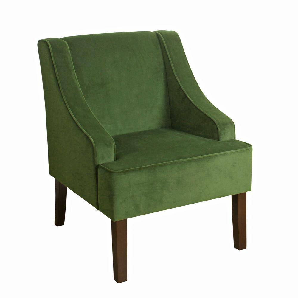 Forest Green Velvet Swoop Arm Accent Chair with Wood Legs