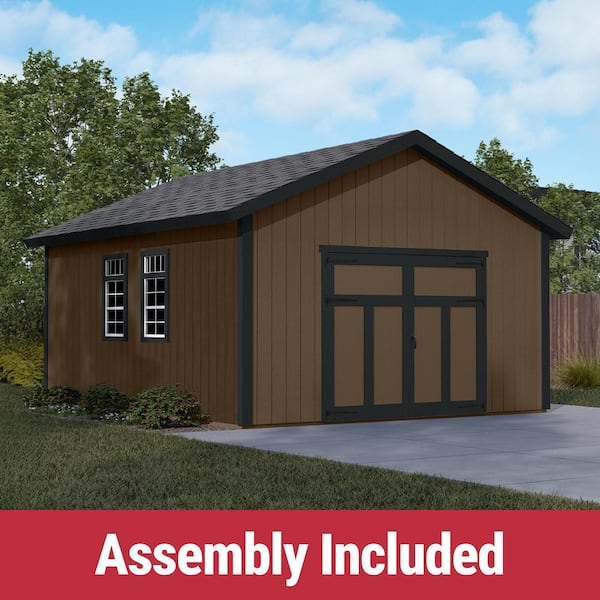 Handy Home Products Professionally Assembled Camden 16 ft. x 18 ft. Wood Garden Shed Storage with Driftwood Shingles (288 sq. ft.)