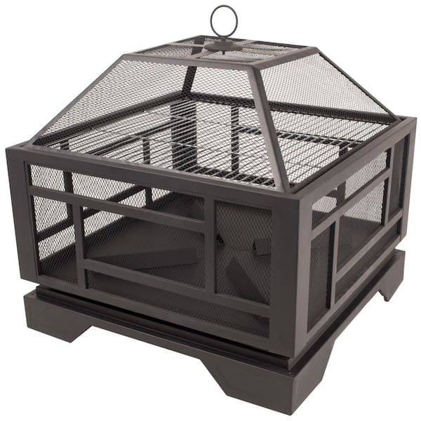 Pleasant Hearth Solus 26 in. x 24 in. Square Steel Wood Fire Pit in Rubbed Bronze with Cover
