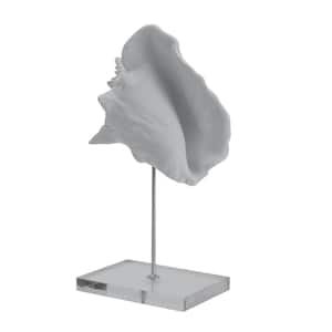 12.6 in. Decorative White Resin in Conch Shell Figurine on Stand