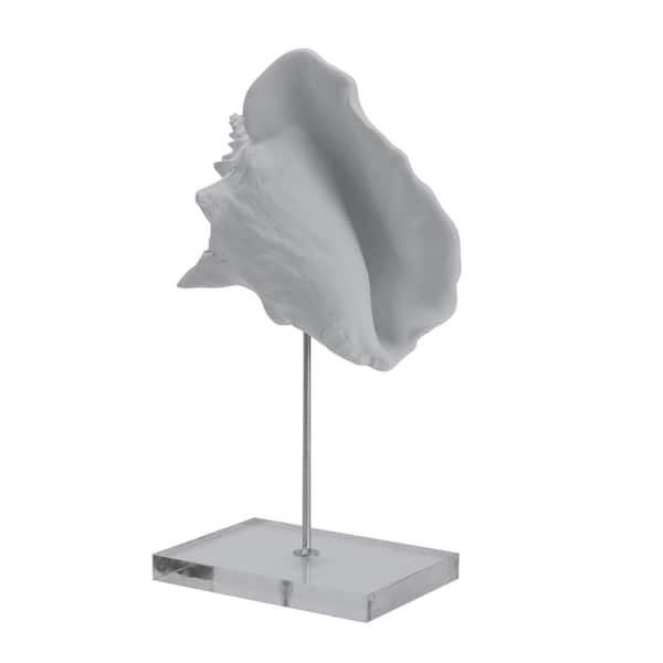 Elements 12.6 in. Decorative White Resin in Conch Shell Figurine on Stand