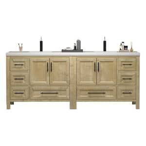 VIV 84 in. W x 20 in. D x 35 in. H Double Sink Freestanding Bath Vanity in Teak Oak with White Acrylic Top