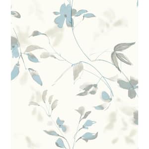 Spa Blue Linden Flower Non Woven Preium Peel and Stick Wallpaper Approximate 34.2 sq. ft.