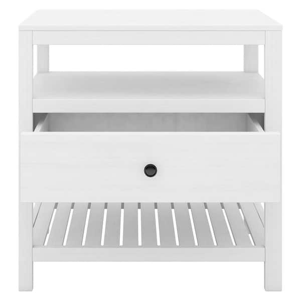 ATHMILE White Wooden Nightstand with Drawers Storage for Living Room (26.2''L X 15''W X 26.5''H）