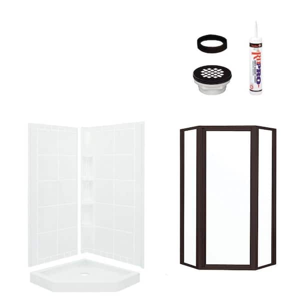 STERLING Intrigue Neo Angle 39 in. x 39 in. x 79-1/8 in. Shower Kit with Shower Door in White/Oil Rubbed Bronze-DISCONTINUED