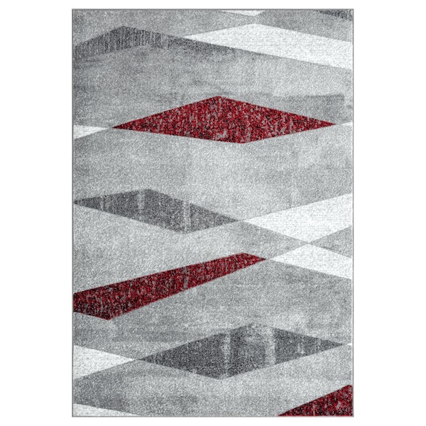 Abani Laguna Grey/Red 6 ft. x 9 ft. Geometric Polypropylene Area Rug
