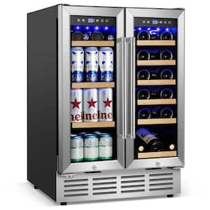 24 in. DualZone 22-WineBottles and 96Cans Beverage and WineCooler Fridge with Adjustable FeetFrostless in StainlessSteel