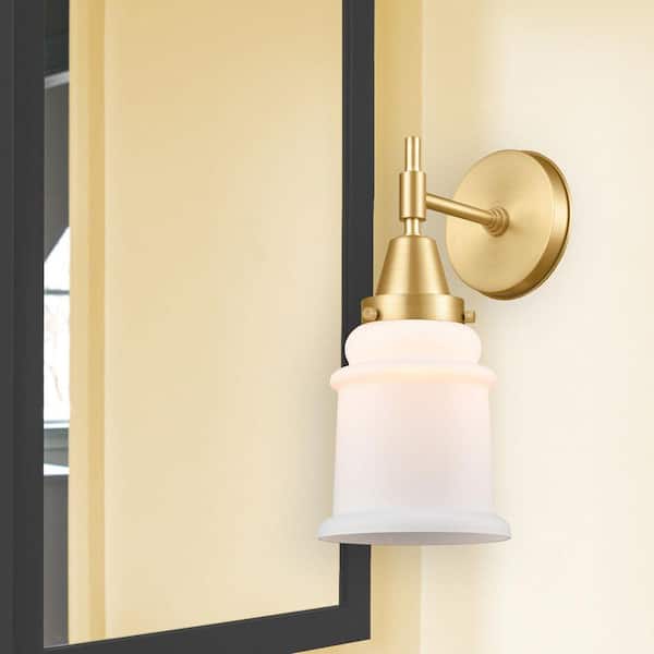 Canton 1-Light Satin Gold Wall Sconce with White Glass Shade