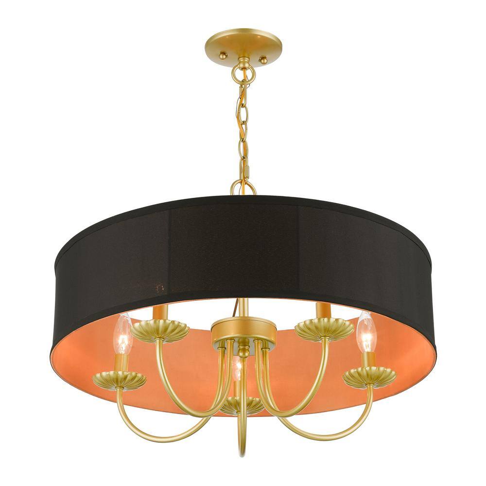Winchester Mini Drum 5-Light Soft Gold Pendant with Black Shade