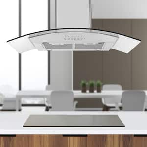 36 in. 450 CFM Convertible Island Glass Canopy Range Hood in Stainless Steel with Night Light