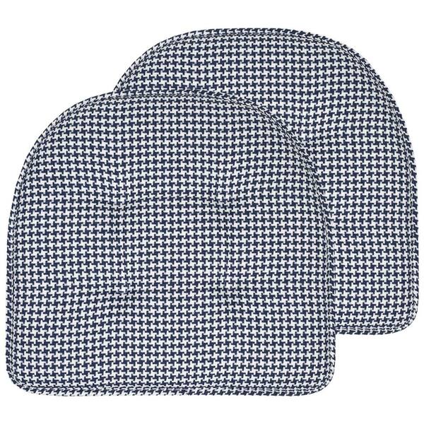 Sweet Home Collection Navy, Houndstooth Stitch Memory Foam U-Shaped 16 in. x 16 in. Non-Slip Indoor/Outdoor Chair Seat Cushion(4-Pack)