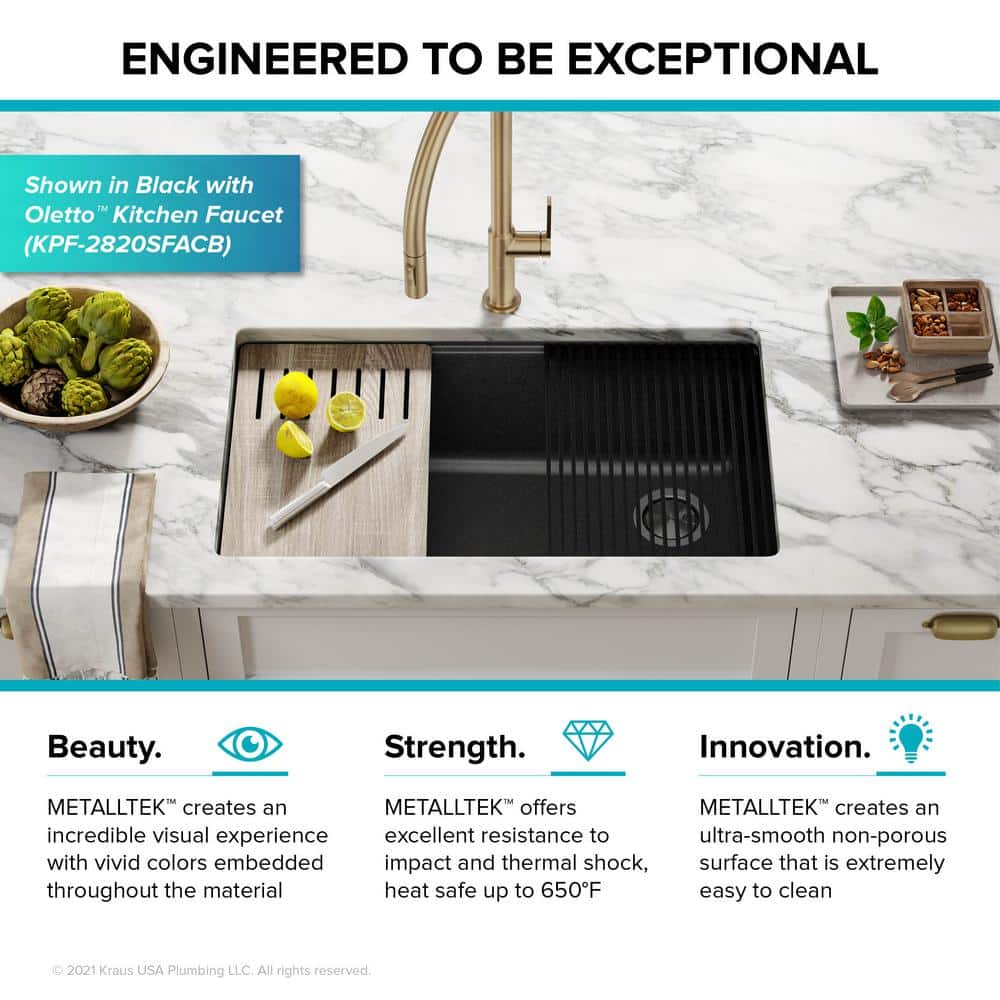 Bellucci White Quartz Composite Undermount Kitchen Sink with Accessories