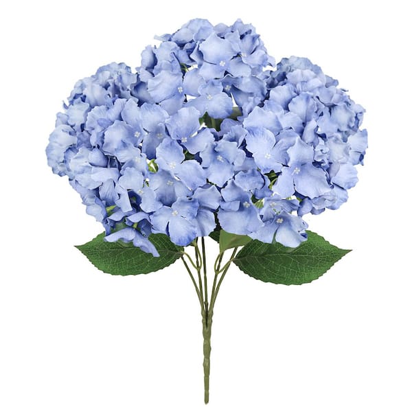 19 in. Dusty Blue Artificial Hydrangea Flower Stem Bush Bouquet (Set of 2)